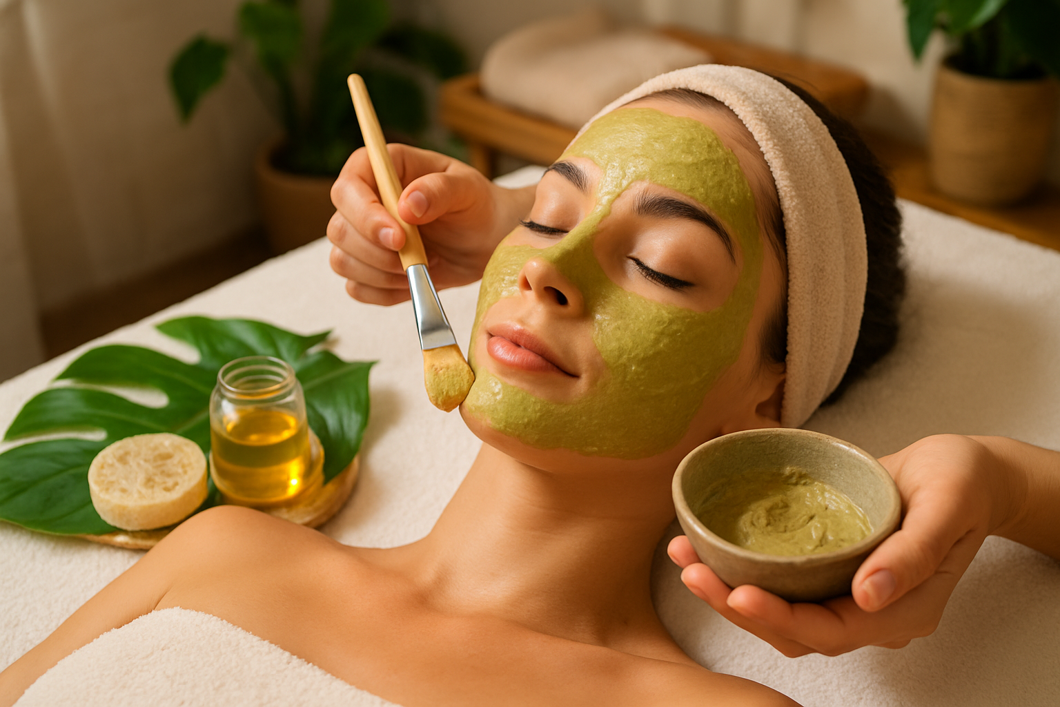 Tratamiento facial rejuvenecedor con productos naturales en cabina de spa