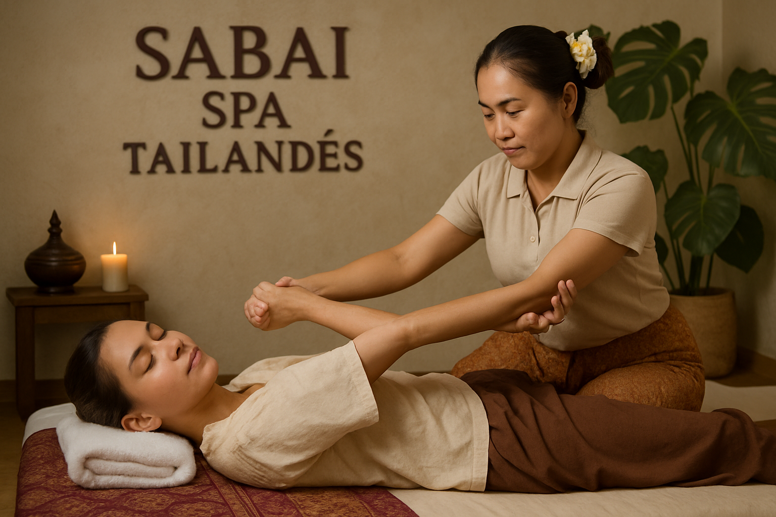 Masaje tailandés relajante realizado en Sabai Spa Tailandés